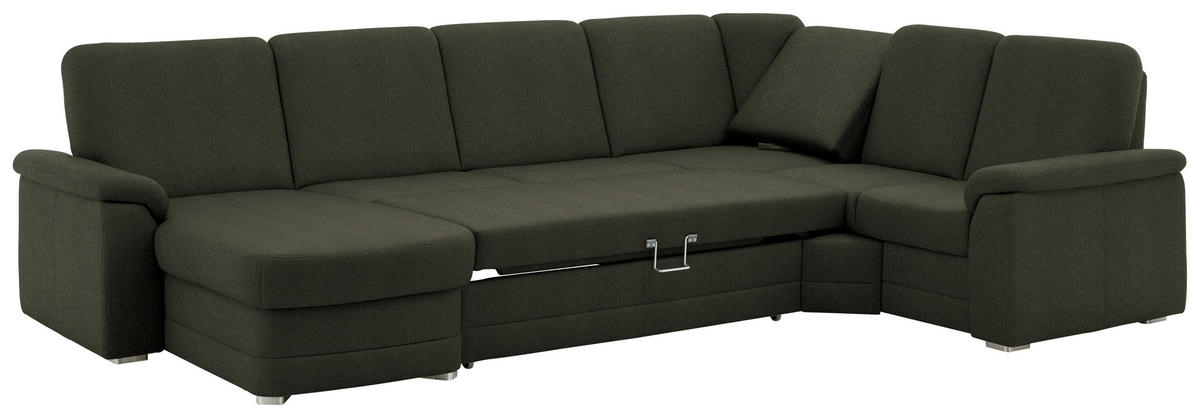 WOHNLANDSCHAFT  in Chenille Dunkelgrün  - Dunkelgrün/Alufarben, KONVENTIONELL, Holz/Textil (160/329/235cm) - Beldomo Comfort