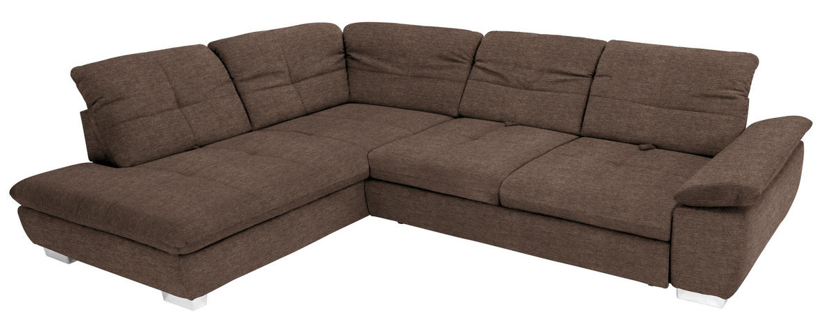ECKSOFA in Chenille Dunkelbraun  - Chromfarben/Dunkelbraun, Design, Textil (242/313cm) - Xora