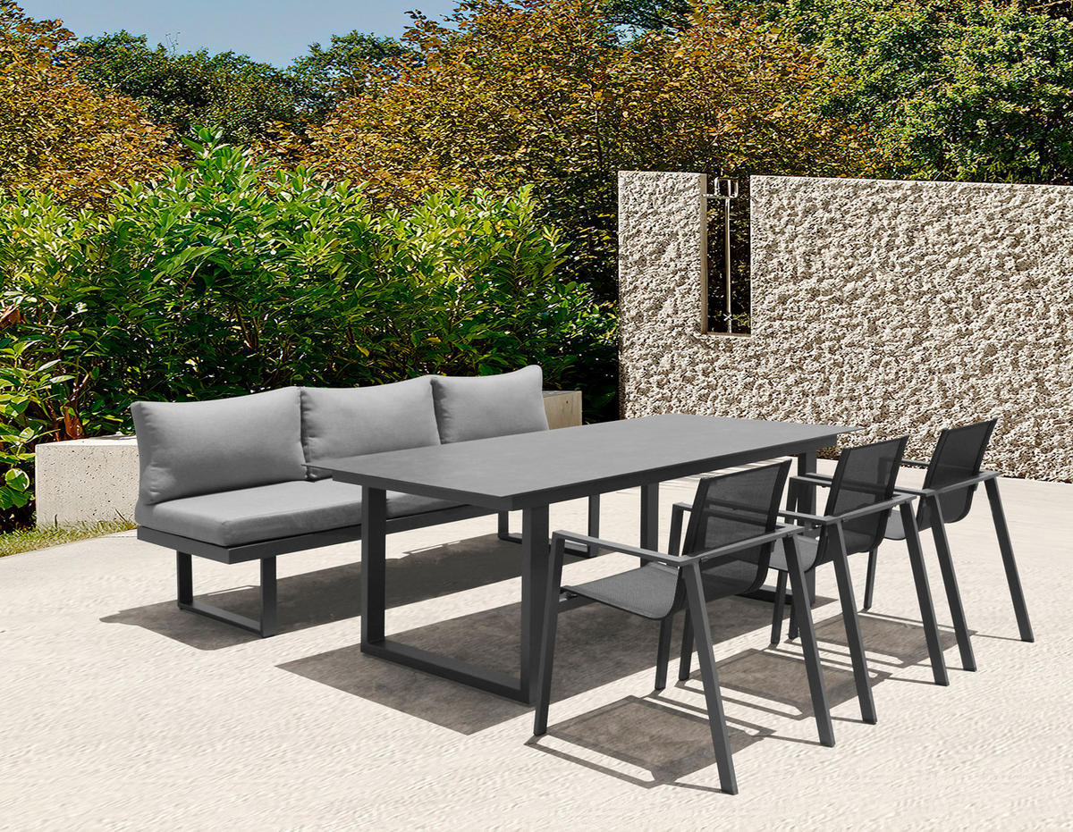 LOUNGEGARNITUR Aluminium  - Anthrazit/Grau, MODERN, Kunststoff/Metall (210/68/77/76cm) - Ambia Garden