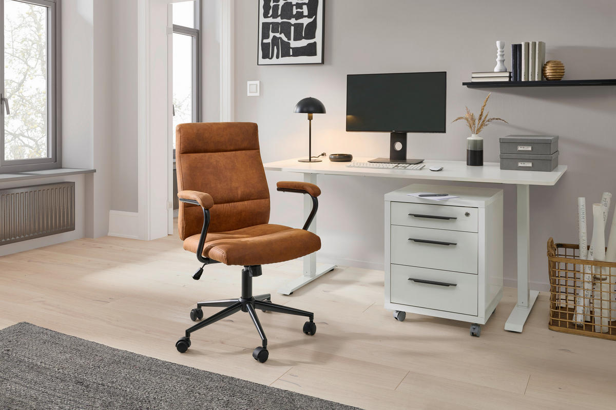 OTOČNÁ STOLIČKA, tkaná textília, čierna, karamelová - čierna/karamelová, Modern, kov/textil (60/99-109/64cm) - MID.YOU