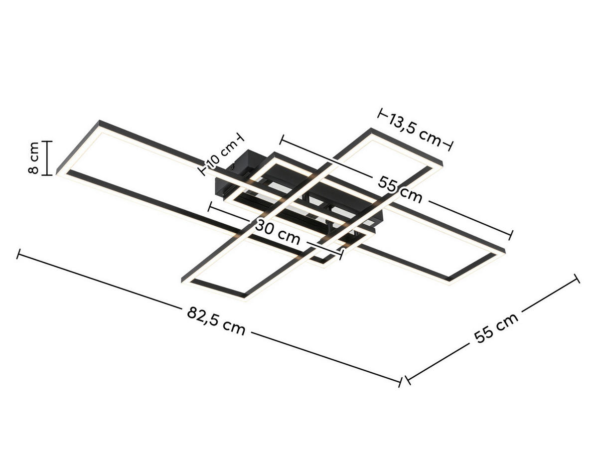 DECKENLEUCHTE    82,5/55/8 cm  - Chromfarben/Schwarz, Trend, Kunststoff/Metall (82,5/55/8cm) - Novel