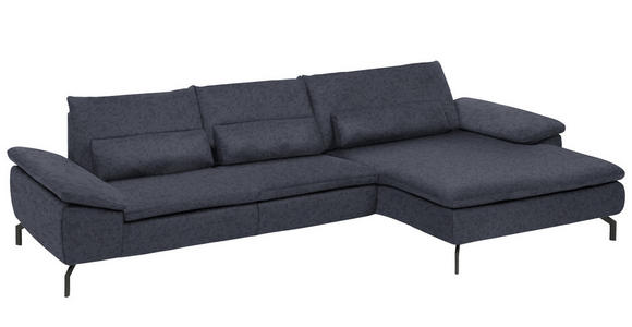 ECKSOFA in Mikrofaser Dunkelblau  - Schwarz/Dunkelblau, Design, Textil/Metall (341/181cm) - Dieter Knoll