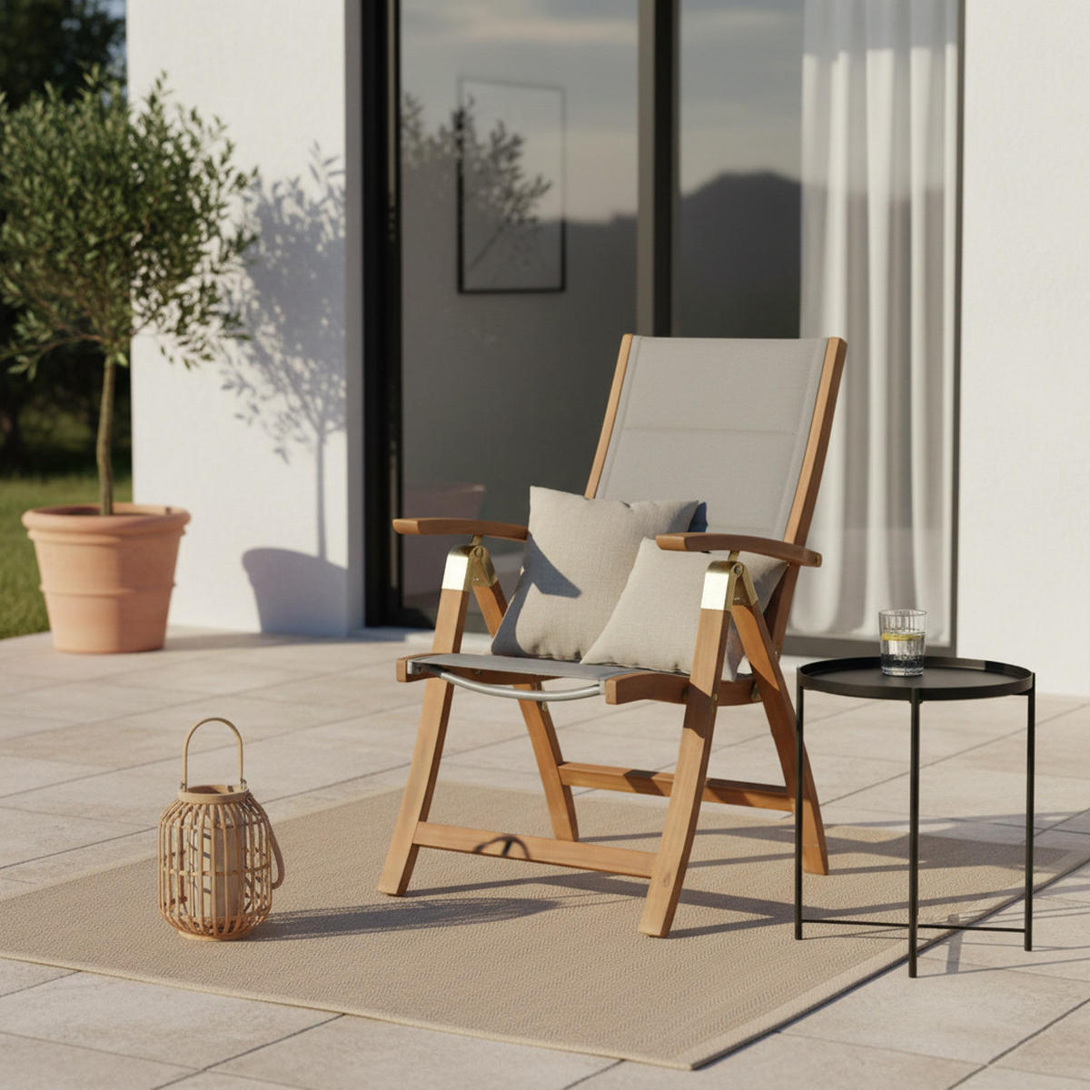 GARTENKLAPPSESSEL in Holz, Textil Grau, Akaziefarben  - Grau/Akaziefarben, ROMANTIK / LANDHAUS, Holz/Textil (61,5/110,5/68cm) - Gardenson