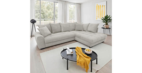 ECKSOFA Elfenbein Cord Rückenkissen, Armlehnenkissen, Bettkasten, Schlaffunktion, Rücken echt, Liegefläche im Originalstoff  - Elfenbein/Schwarz, KONVENTIONELL, Kunststoff/Textil (304/212cm) - Carryhome