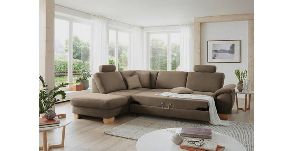 ECKSOFA in Mikrofaser Hellbraun  - Wildeiche/Hellbraun, KONVENTIONELL, Holz/Textil (236/286cm) - Voleo