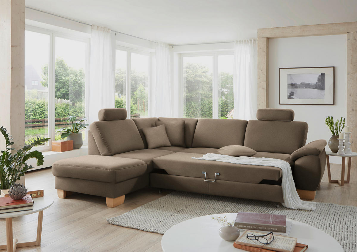 ECKSOFA in Mikrofaser Hellbraun  - Wildeiche/Hellbraun, Konventionell, Holz/Textil (236/286cm) - Voleo