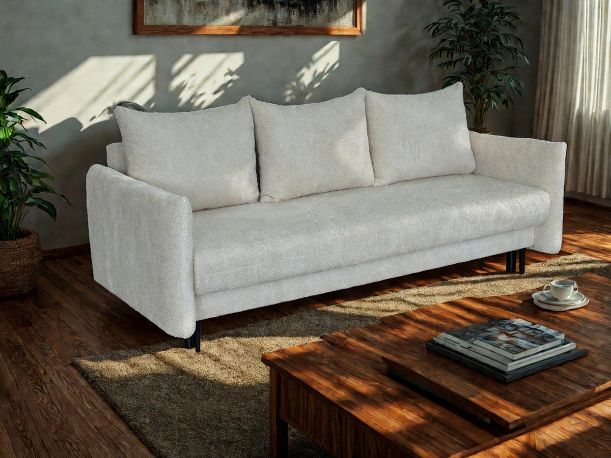 SCHLAFSOFA Webstoff Creme  - Creme/Schwarz, Design, Kunststoff/Textil (218/96/102cm) - MID.YOU