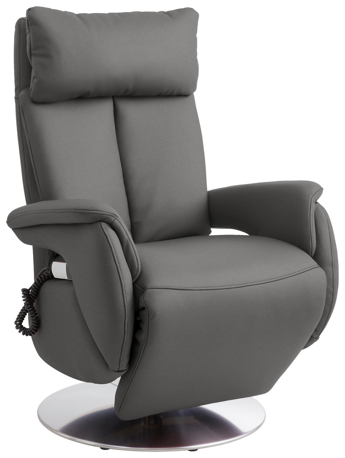 RELAXSESSEL in Leder Grau  - Edelstahlfarben/Grau, Konventionell, Leder/Metall (78/110/81cm) - Cantus