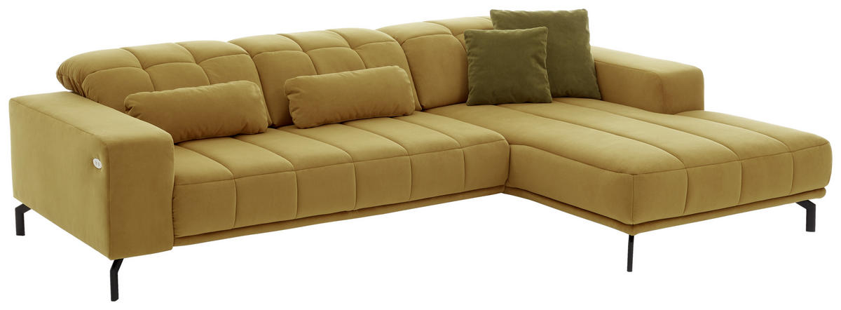 ECKSOFA in Velours Currygelb  293/195 cm  - Currygelb/Schwarz, Design, Textil/Metall (293/195cm) - Beldomo Style