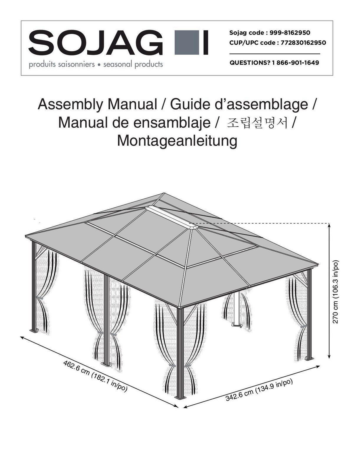 PAVILLON 485/270/365 cm Aluminium  - Anthrazit, Basics, Kunststoff/Metall (485/270/365cm) - Ambia Garden