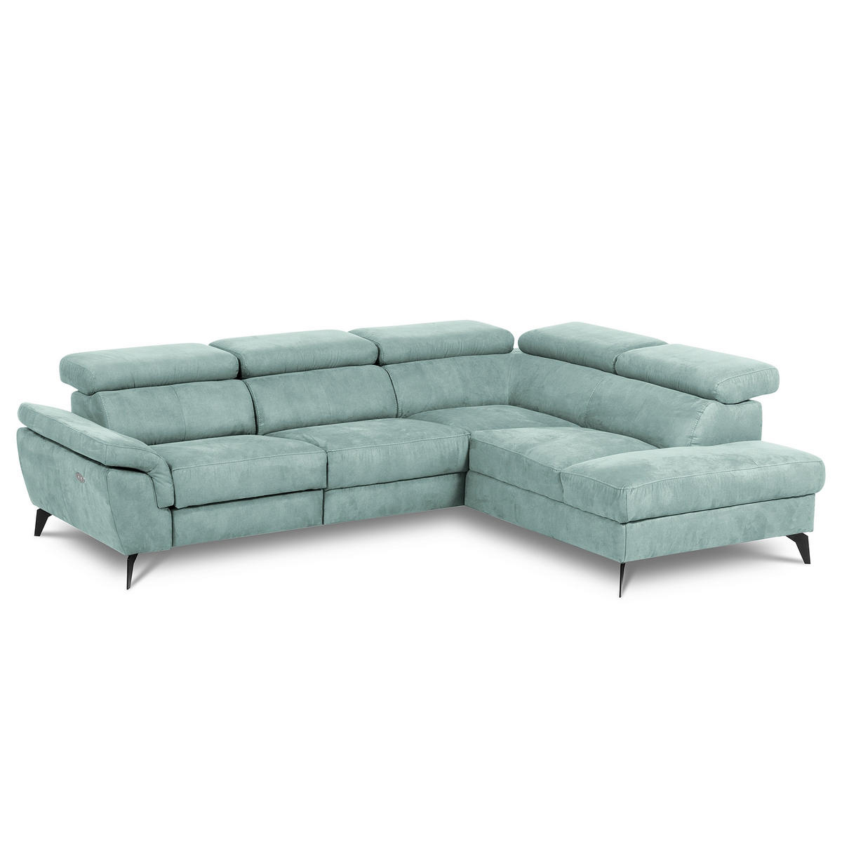 ECKSOFA SONO in Lederlook Hellblau Bettkasten, Armteilverstellung, Kopfteilverstellung  265/210 cm  - Schwarz/Hellblau, Design, Textil/Metall (265/210cm) - Livetastic