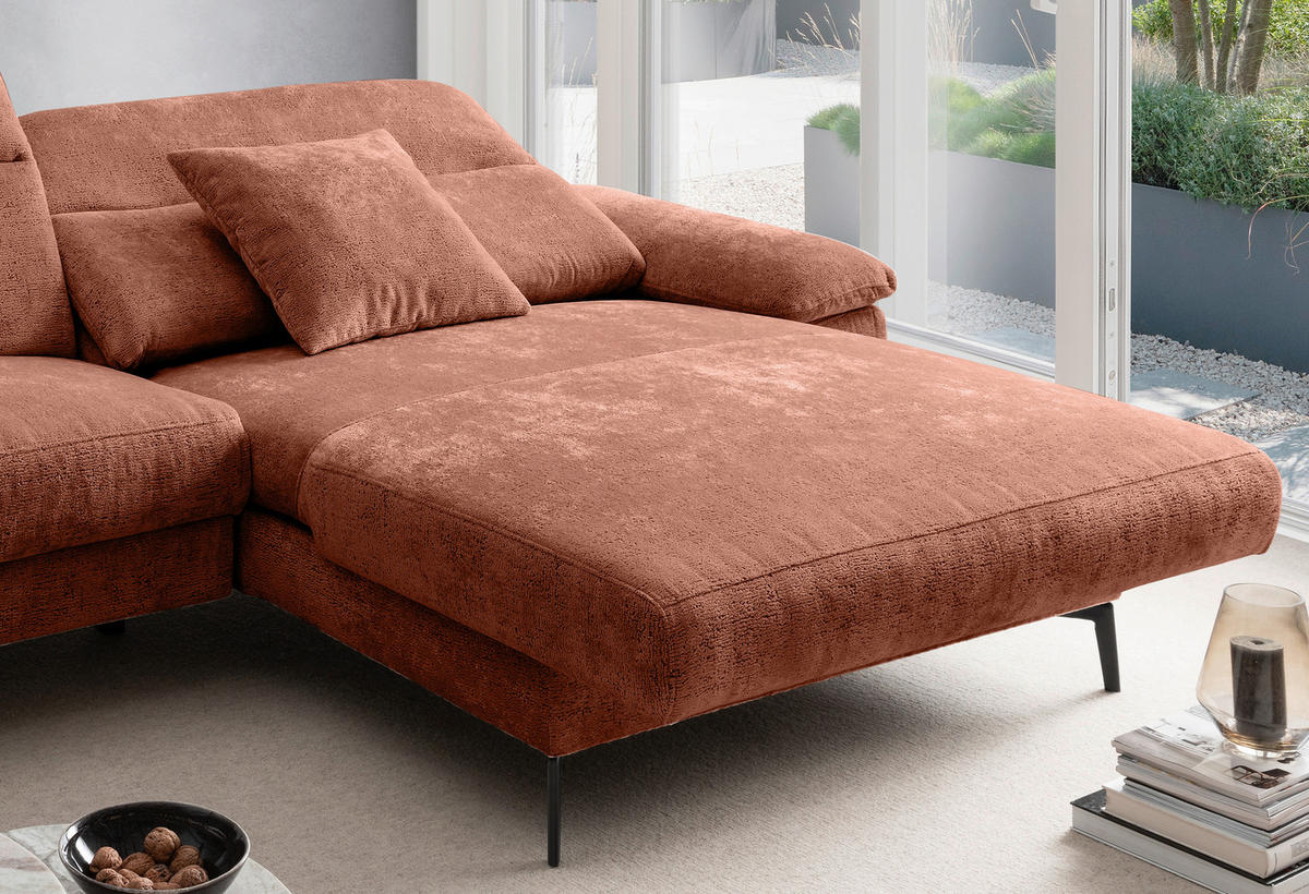 ECKSOFA Chenille Rostfarben  - Rostfarben/Schwarz, Konventionell, Textil/Metall (300/178cm) - Livetastic