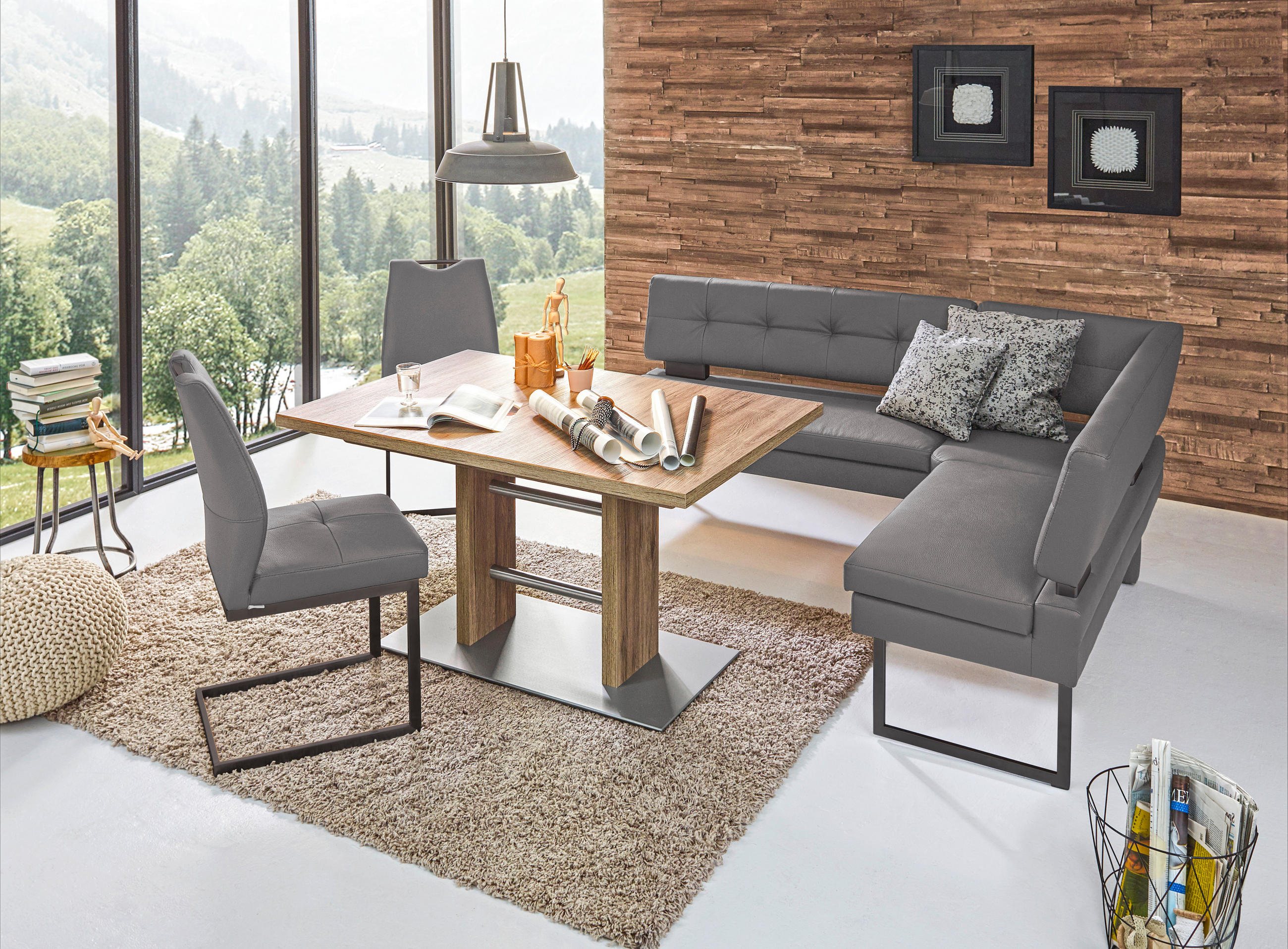 ECKBANK in Metall, Textil Grau  - Schwarz/Grau, Design, Textil/Metall (200/158cm) - Dieter Knoll