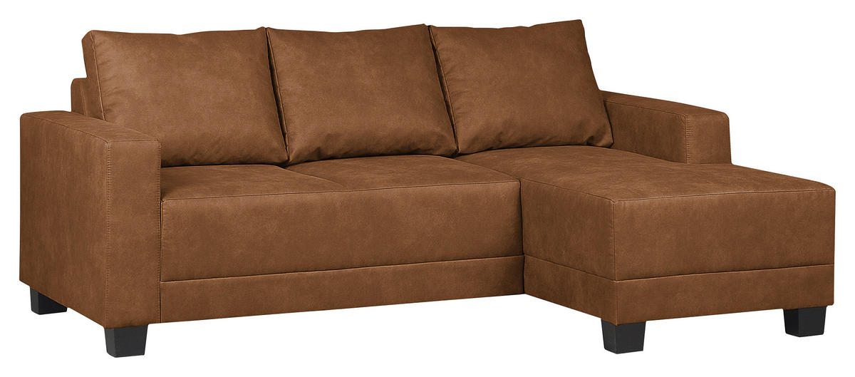 ECKSOFA  in Mikrofaser Cognac  200/144 cm  - Cognac/Braun, Design, Holz/Textil (200/144cm) - MID.YOU