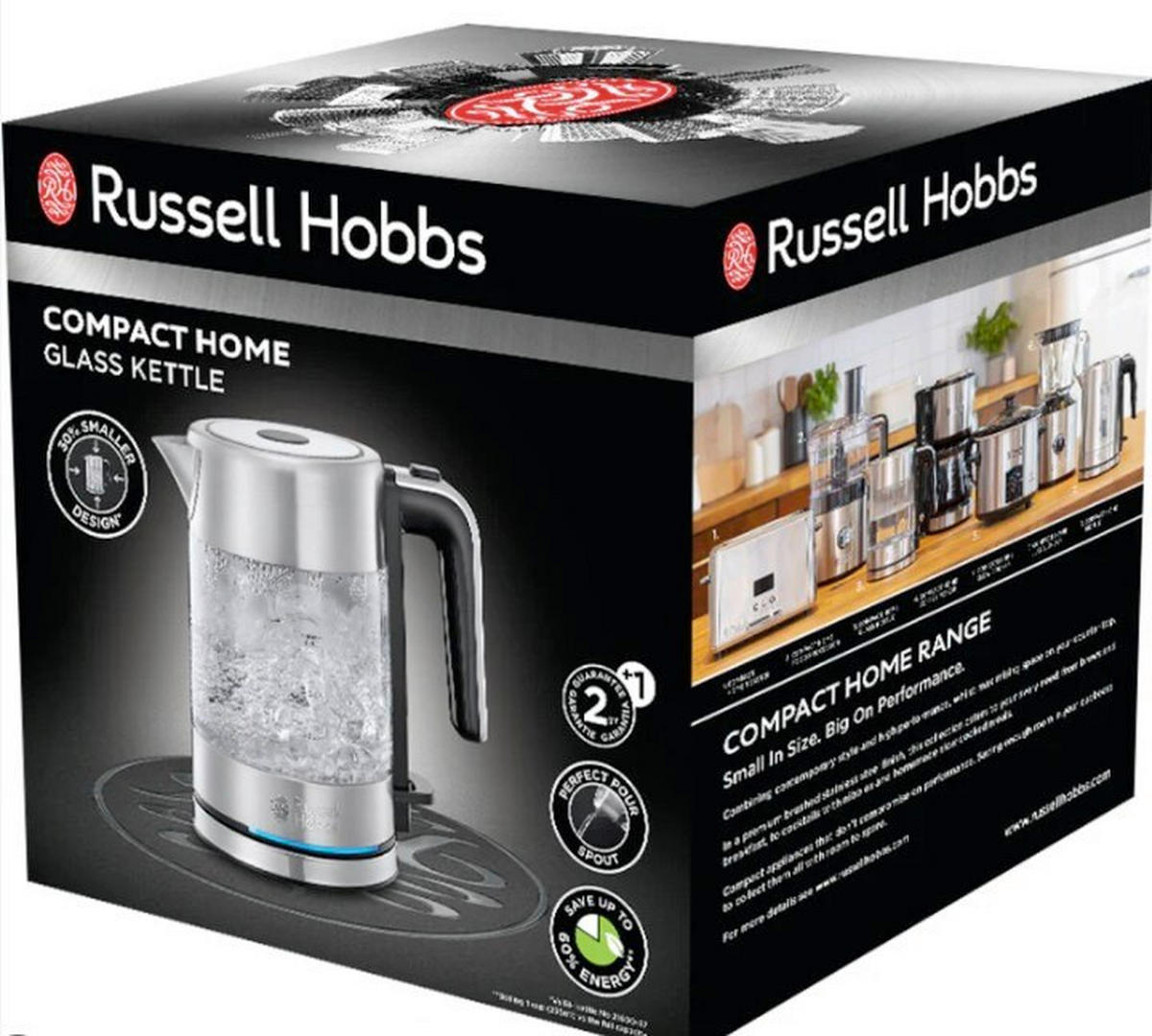 WASSERKOCHER Wasserkocher 0,8 L  - Edelstahlfarben/Schwarz, Basics, Glas/Kunststoff (21/19/11cm) - Russell Hobbs