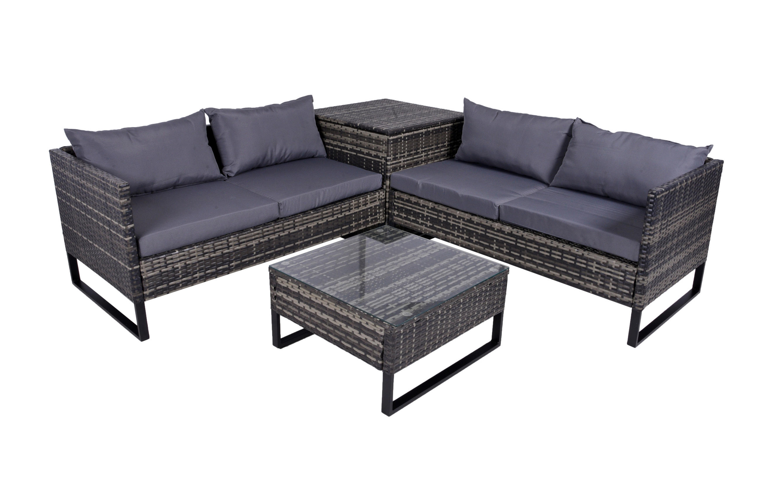 LOUNGEGARNITUR   Stahl  - Dunkelgrau/Schwarz, Basics, Glas/Kunststoff - Gardenson