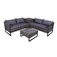 LOUNGEGARNITUR   Stahl  - Dunkelgrau/Schwarz, Basics, Glas/Kunststoff - Gardenson
