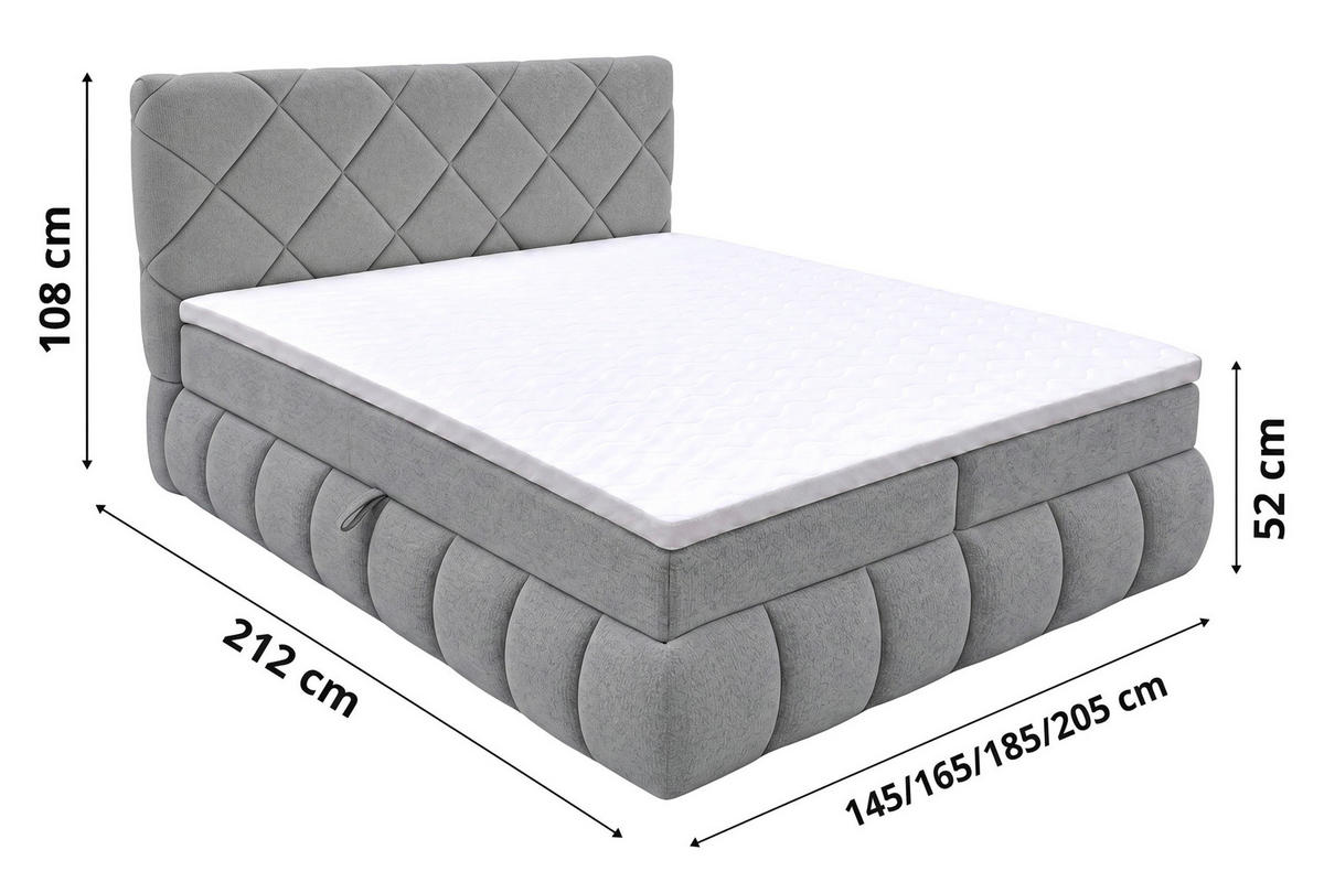 BOXBETT 180/200 cm,  in Silberfarben, gepolstertes Kopfteil, Bettkasten, Topper, Matratzen, H3 + H3 = fest  - Silberfarben/Schwarz, Design, Kunststoff/Textil (180/200cm) - Chameo