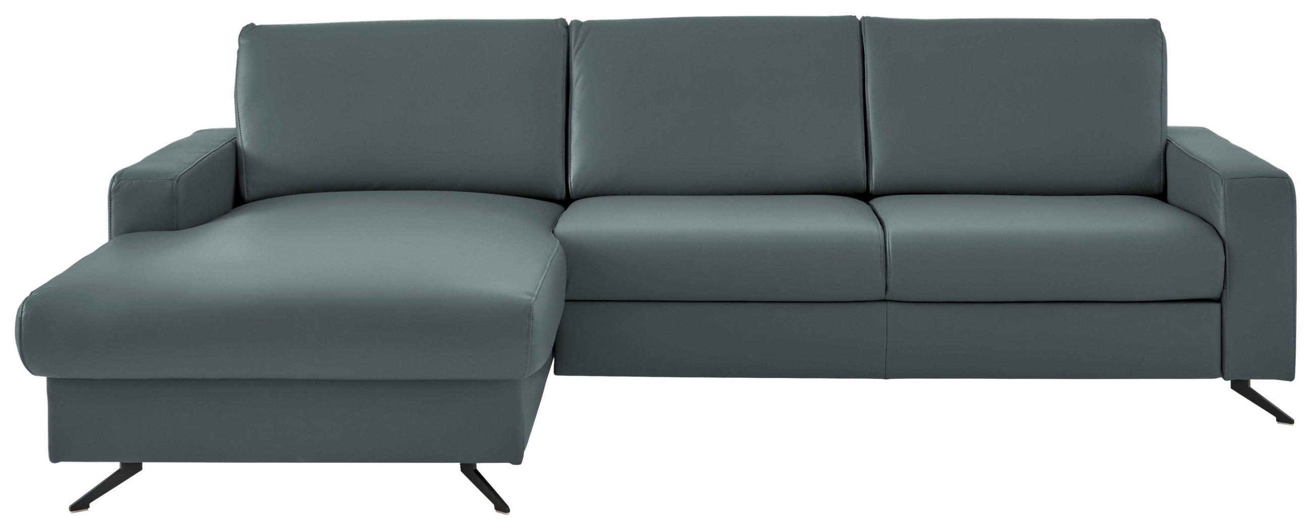 ECKSOFA in Echtleder Blaugrau  165/267 cm  - Blaugrau/Schwarz, Design, Leder/Metall (165/267cm) - Lomoco