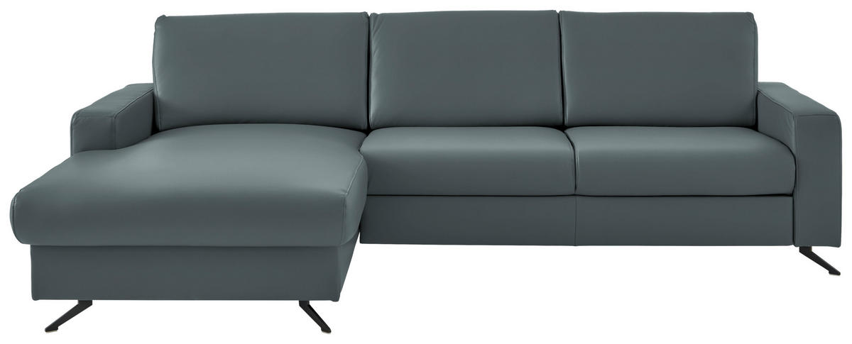 ECKSOFA in Echtleder Blaugrau  165/267 cm  - Blaugrau/Schwarz, Design, Leder/Metall (165/267cm) - Lomoco