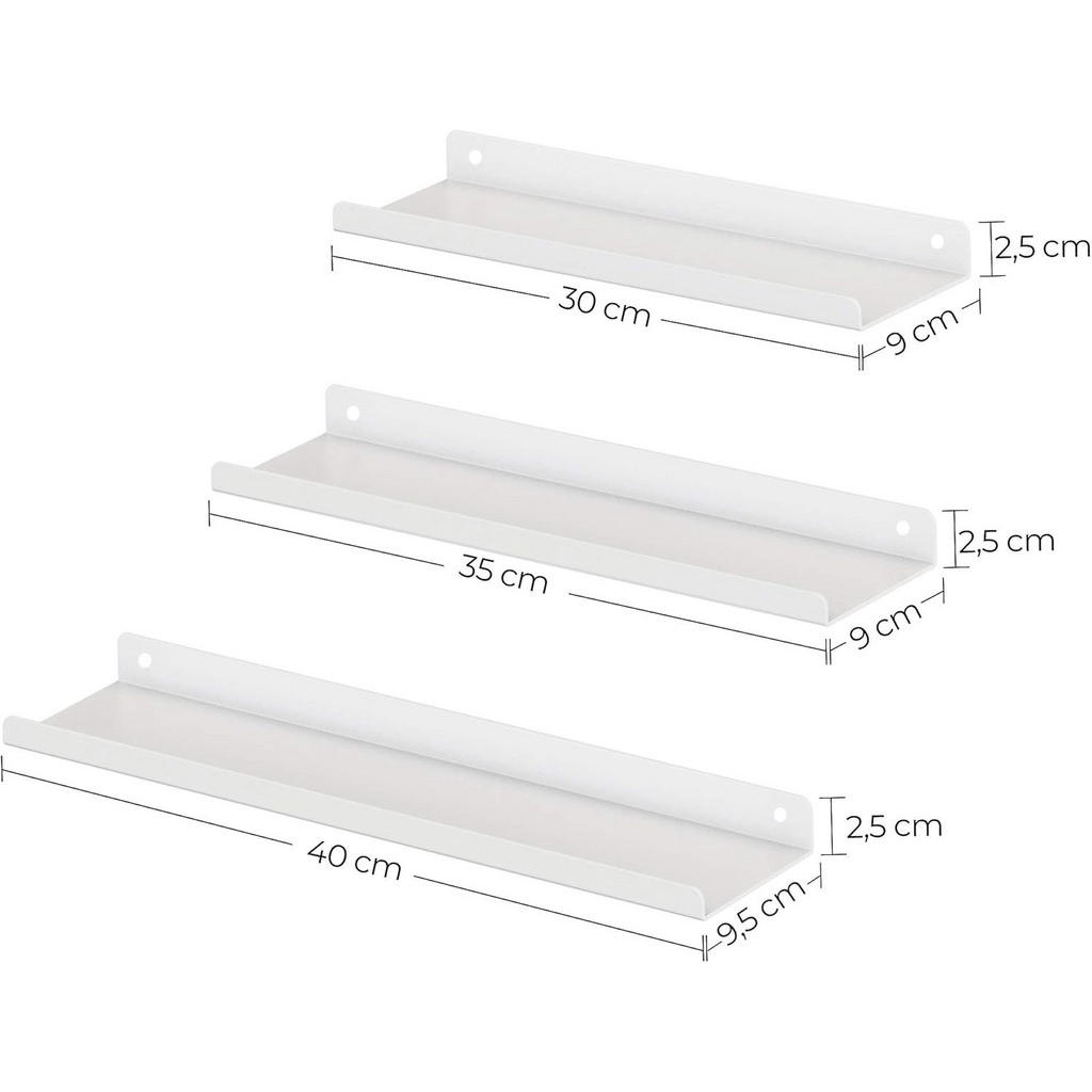 Thumbnail - Wandregalset, Weiß, Metall, 40x2.5x9.5 cm, hängend, Wohnzimmer, Regale, Wandregale
