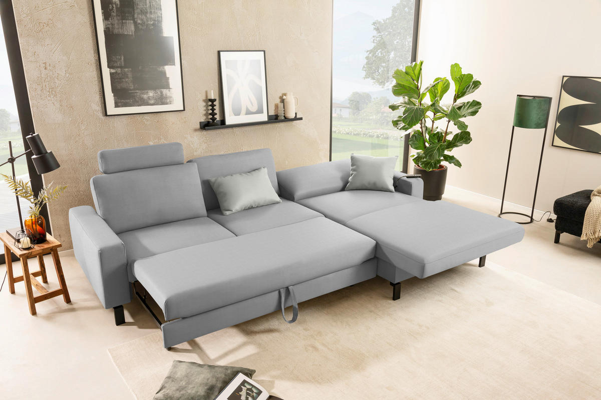 ECKSOFA Cord Hellgrau  - Hellgrau/Schwarz, Design, Textil/Metall (298/185cm) - Pure Home Lifestyle