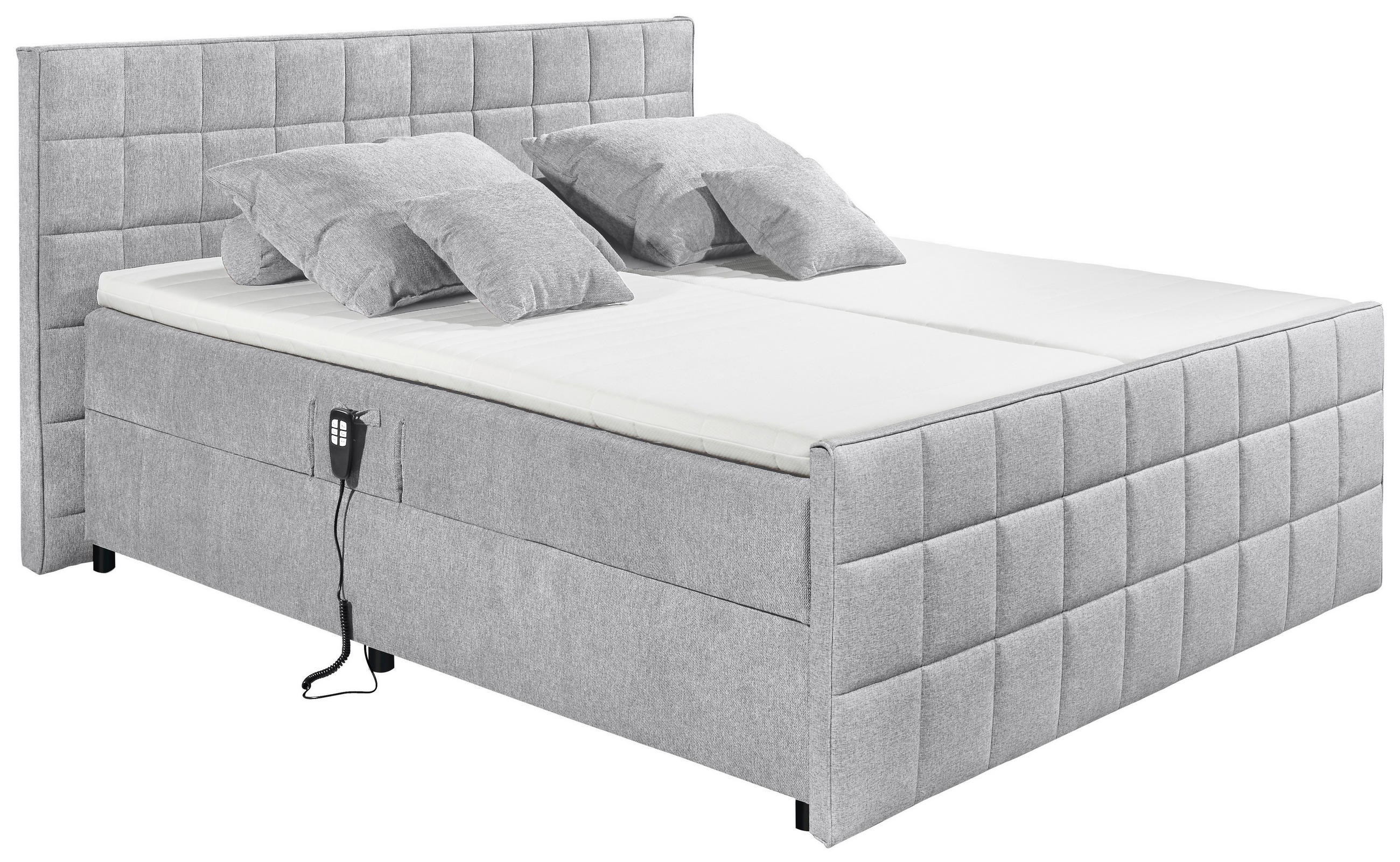 POLSTERBETT 180/200 cm, inkl. gepolstertes Kopfteil, Topper, motorische Verstellbarkeit,  in Hellgrau  - Hellgrau/Schwarz, Design, Kunststoff/Textil (180/200cm) - Esposa