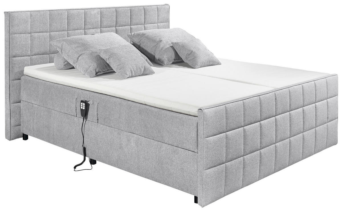 POLSTERBETT 180/200 cm, inkl. gepolstertes Kopfteil, Topper, motorische Verstellbarkeit,  in Hellgrau  - Hellgrau/Schwarz, Design, Kunststoff/Textil (180/200cm) - Esposa