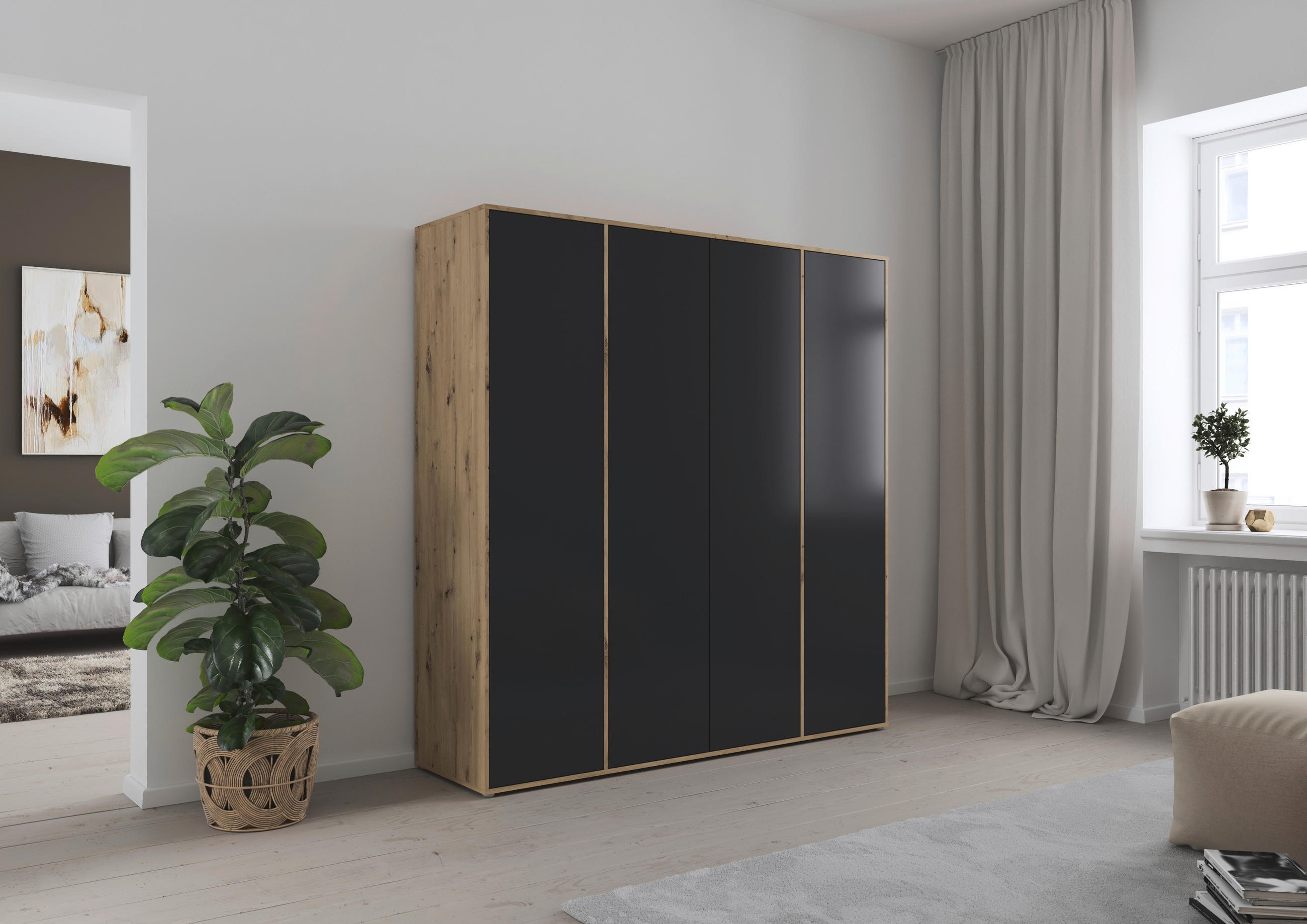 DREHTÜRENSCHRANK in Grau, Eiche Artisan  - Eiche Artisan/Grau, Modern, Holzwerkstoff (187/194/53cm) - Rauch Möbel