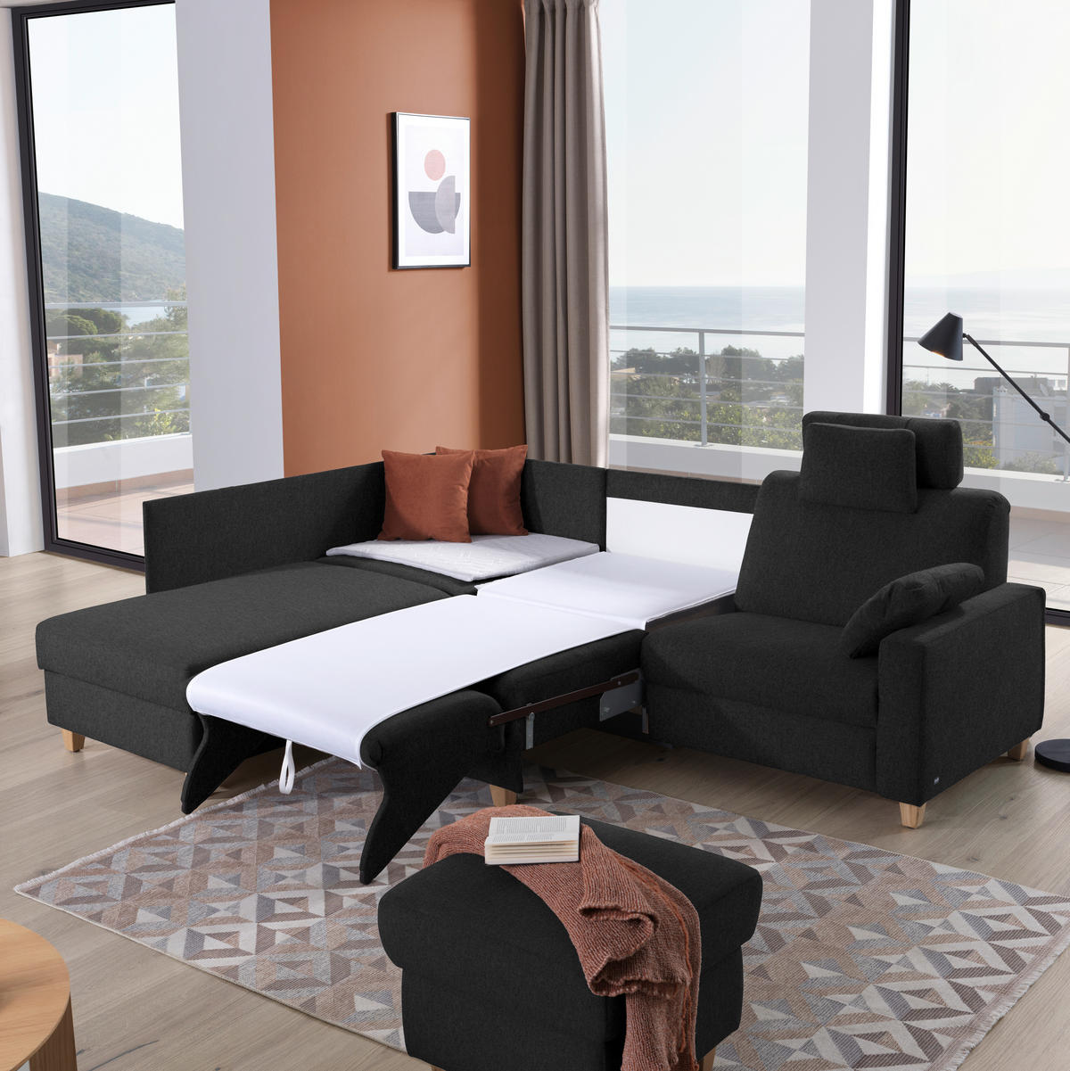 ECKSOFA  in Flachgewebe Anthrazit  203/261 cm  - Eichefarben/Anthrazit, KONVENTIONELL, Holz/Textil (203/261cm) - Sedda