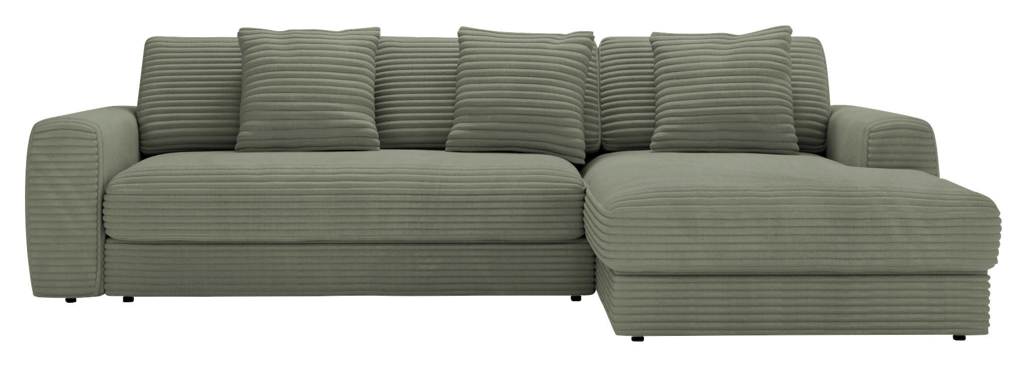 ECKSOFA in Cord Olivgrün  - Schwarz/Olivgrün, Modern, Kunststoff/Textil (302/182cm) - Carryhome