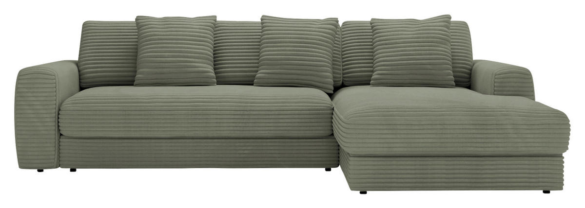 ECKSOFA in Cord Olivgrün  - Schwarz/Olivgrün, Modern, Kunststoff/Textil (302/182cm) - Carryhome