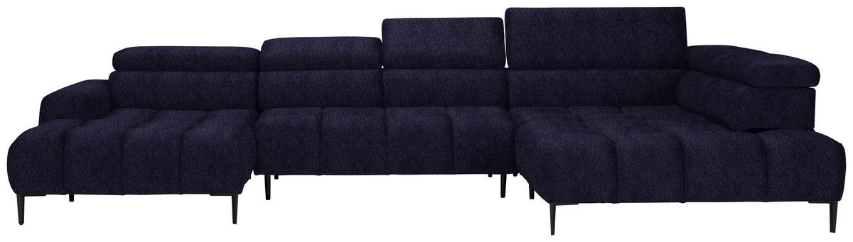 WOHNLANDSCHAFT in Samt, Webstoff Schwarz  - Schwarz, Design, Textil/Metall (177/385/216cm) - Welnova