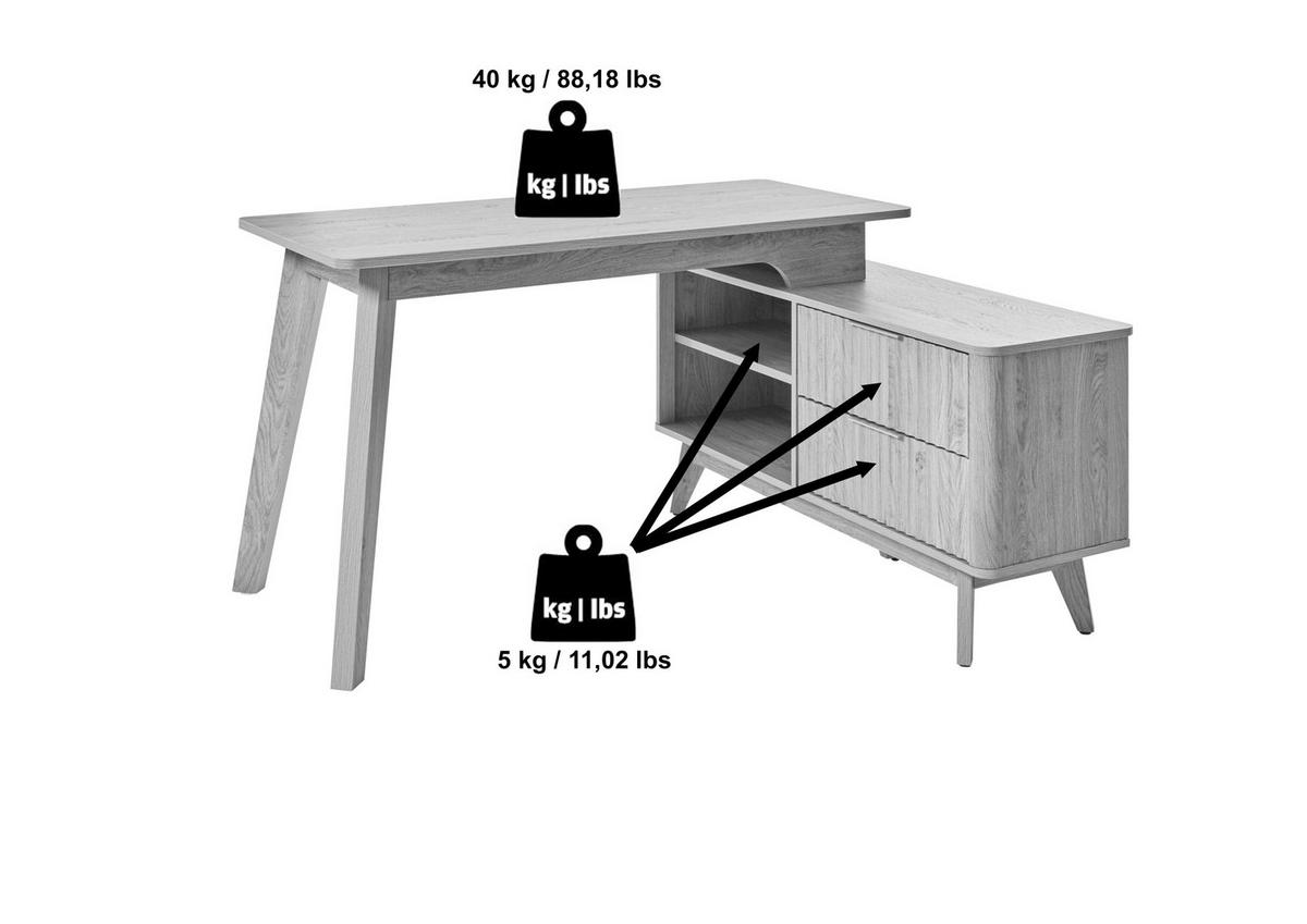ECKSCHREIBTISCH 148/120/76,20 cm  in Eichefarben  - Eichefarben/Silberfarben, Modern, Holzwerkstoff/Metall (148/120/76,20cm) - Livetastic