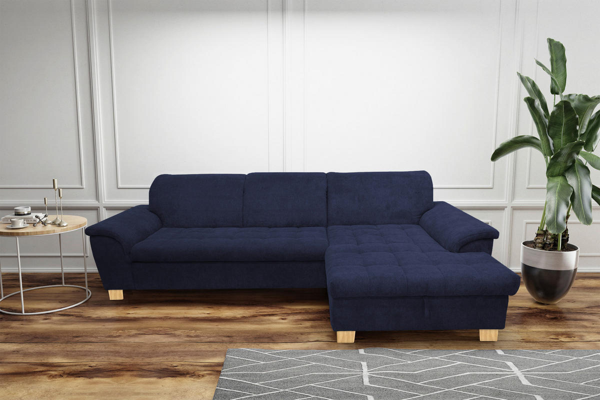 ECKSOFA Dunkelblau Mikrofaser  - Eichefarben/Dunkelblau, KONVENTIONELL, Holz/Textil (279/162cm) - MID.YOU