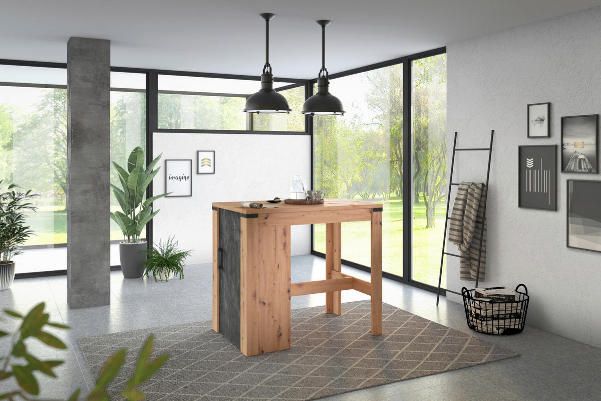 BAROVÝ DÍL, barvy břidlice, dub artisan - černá/antracitová, Basics, kompozitní dřevo/plast (115/103/75cm) - Hom`in