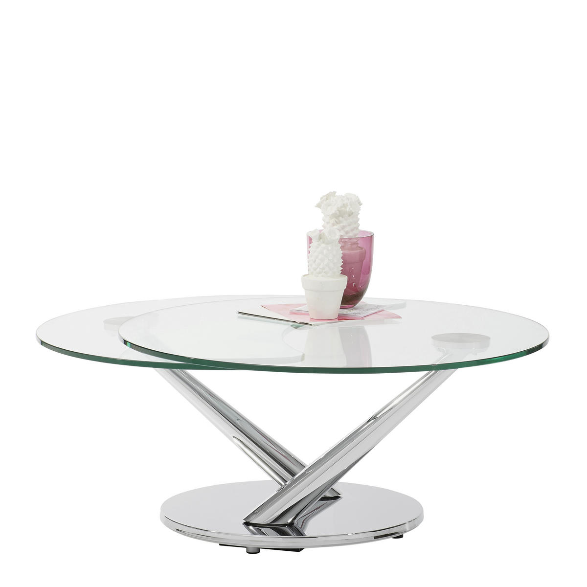 COUCHTISCHE Klarglas Klarglas 80(128)/80/40 cm rund Chromfarben  - Chromfarben, Design, Glas/Metall (80(128)/80/40cm) - Naos