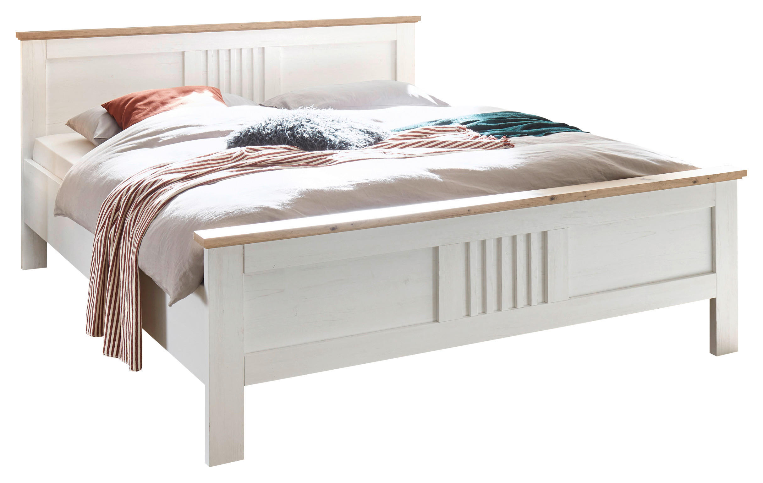 BETT 180/200 cm,  in Weiß, Eichefarben,  - Eichefarben/Weiß, LIFESTYLE (180/200cm) - Landscape