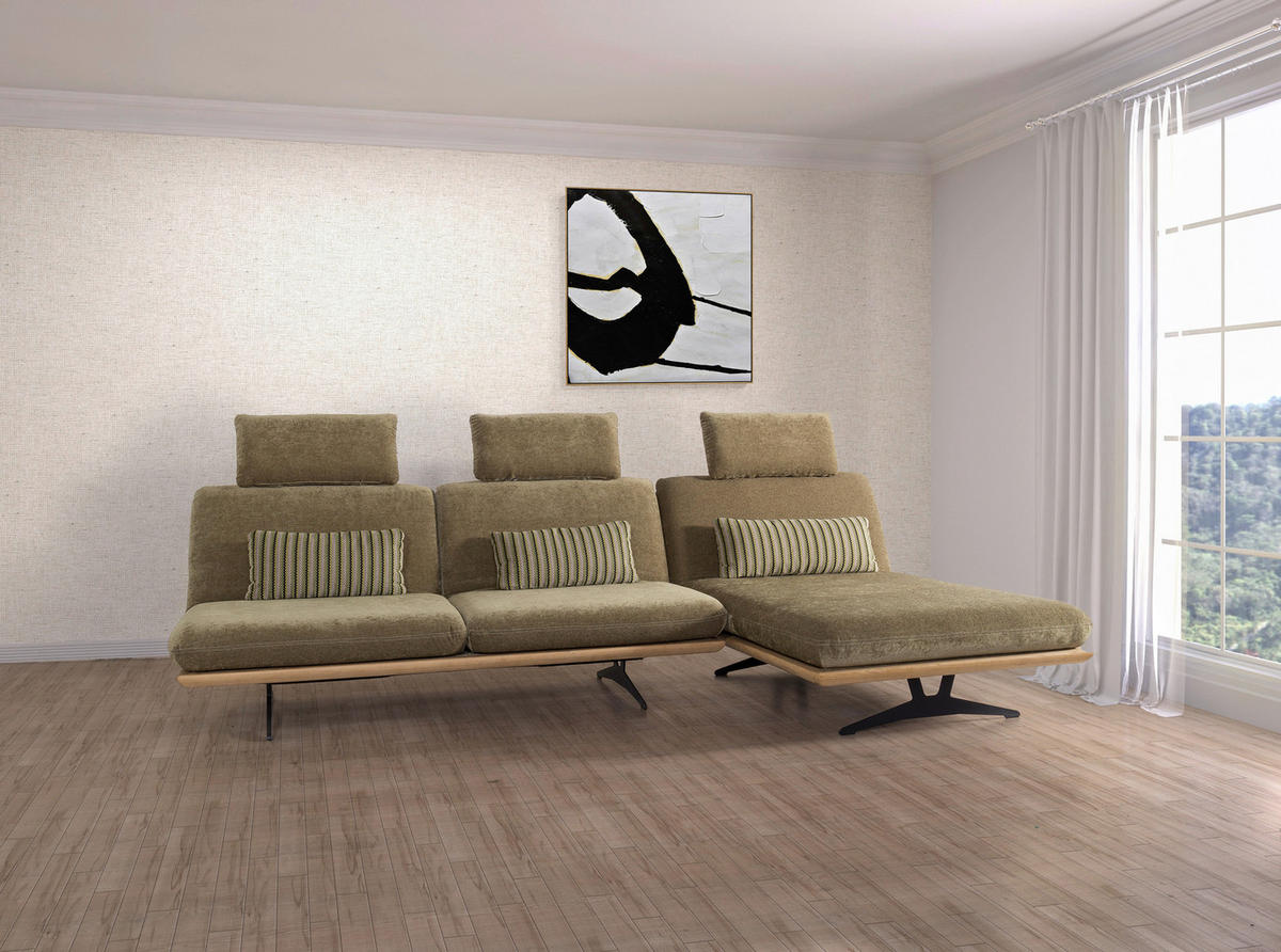 SEDEŽNA GARNITURA, svetlo zelena  - črna/bež, Design, kovina/tekstil (318/92/90/165cm) - Dieter Knoll