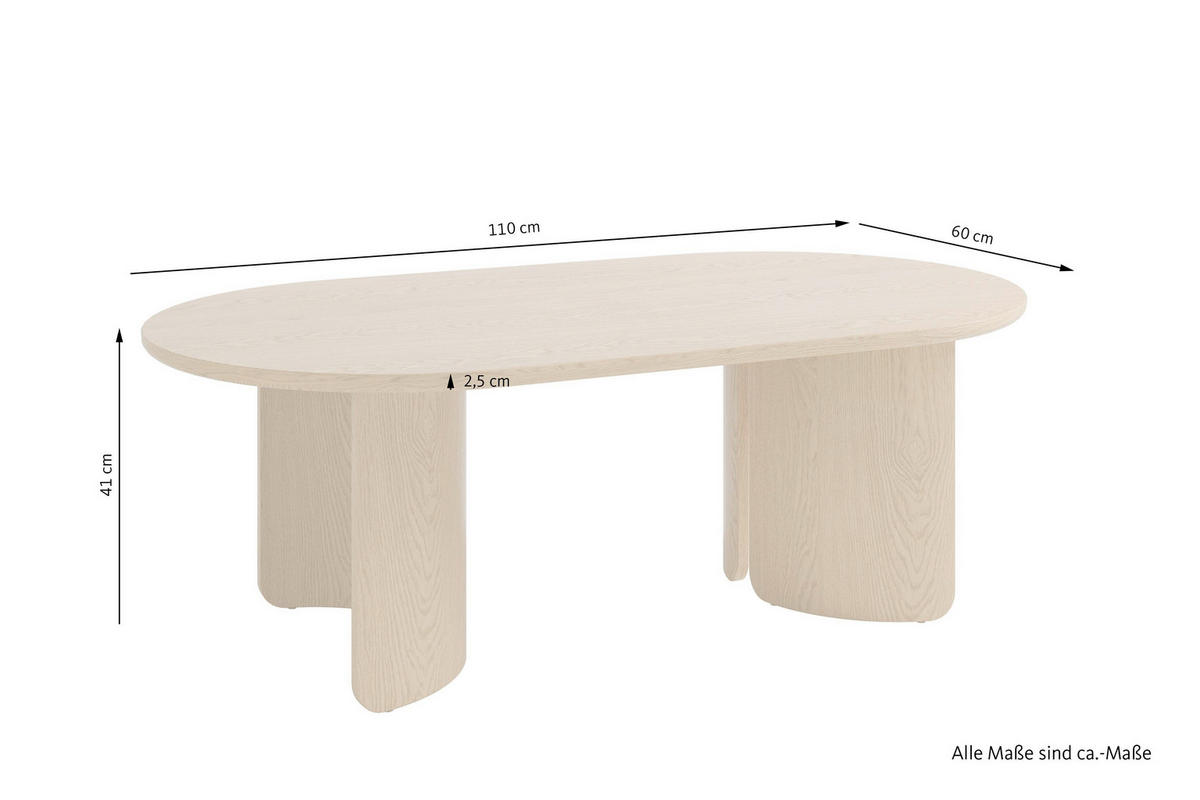 COUCHTISCH 110/60/41 cm Holzwerkstoff einfacher Aufbau, 2 in 1 Gestell  - Eiche Bianco, Modern, Holzwerkstoff (110/60/41cm) - MID.YOU