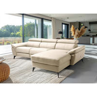 ECKSOFA SONO in Lederlook Echtleder Grau Armteilverstellung, Kopfteilverstellung  252/179 cm  - Schwarz/Grau, Design, Leder/Textil (252/179cm) - Livetastic