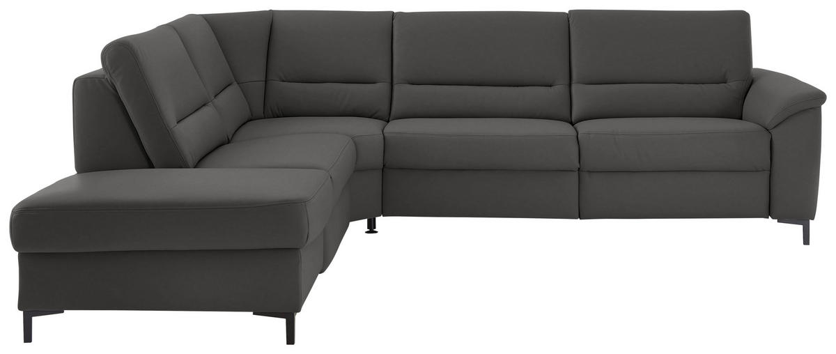 ECKSOFA  in Echtleder Dunkelgrau  249/290 cm  - Dunkelgrau/Schwarz, KONVENTIONELL, Leder/Metall (249/290cm) - Beldomo Premium