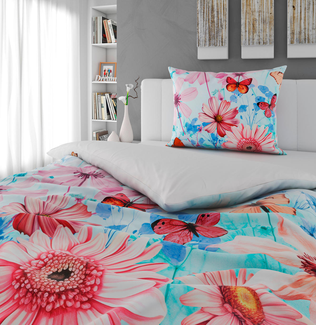 WENDEBETTWÄSCHE Satin 140/200 cm  - Blau/Weiß, Textil (140/200cm) - Esposa