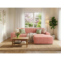 ECKSOFA WIEN in Cord Pink Bettkasten, Sitzvorzug  246/162 cm  - Pink/Schwarz, MODERN, Kunststoff/Textil (246/162cm) - Trendmanufaktur