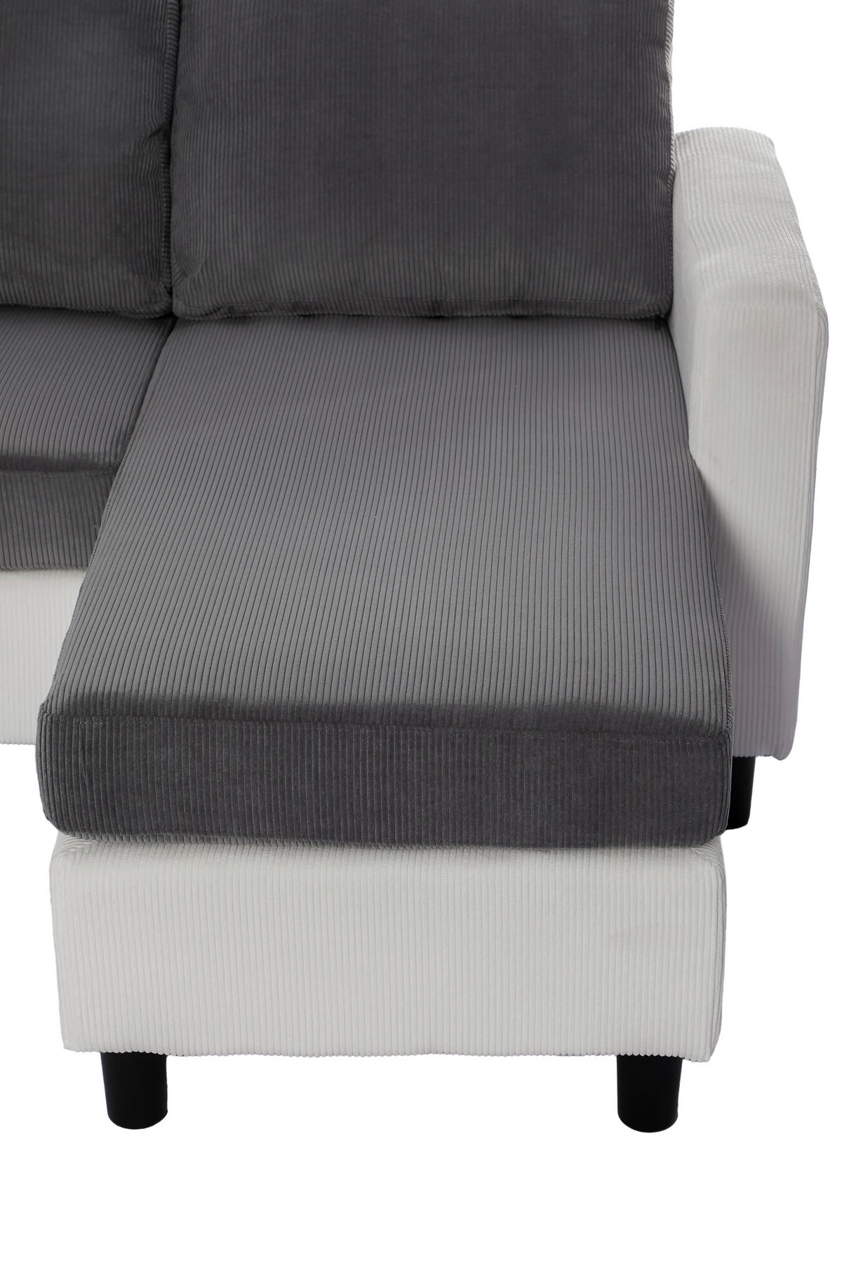 ECKSOFA Dunkelgrau Cord  - Dunkelgrau/Schwarz, Design, Kunststoff/Textil (198/135cm) - P & B