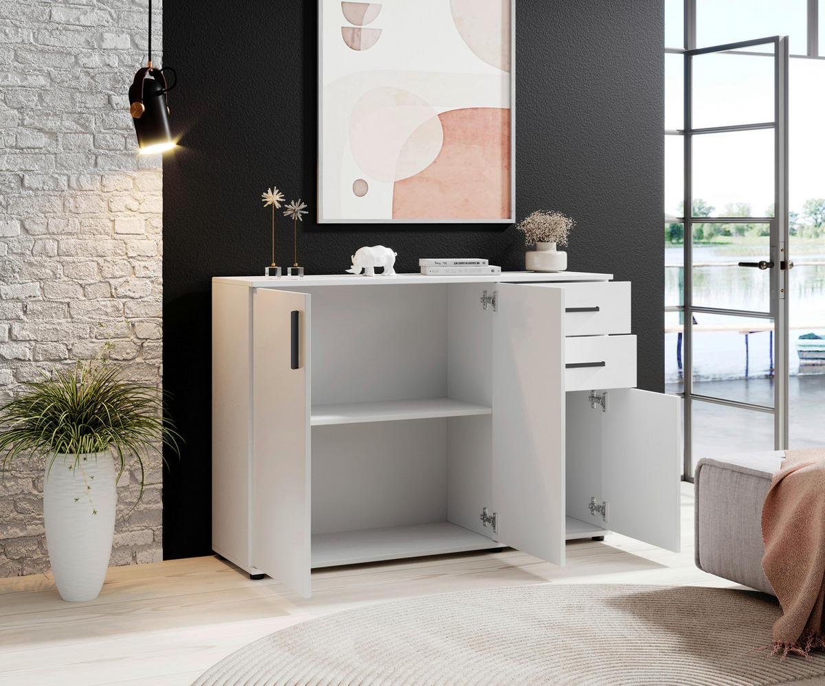 Sideboard Basel BC 1040  in 120/84/35 cm  - Schwarz/Weiß, Design, Holzwerkstoff/Kunststoff (120/84/35cm) - Livetastic