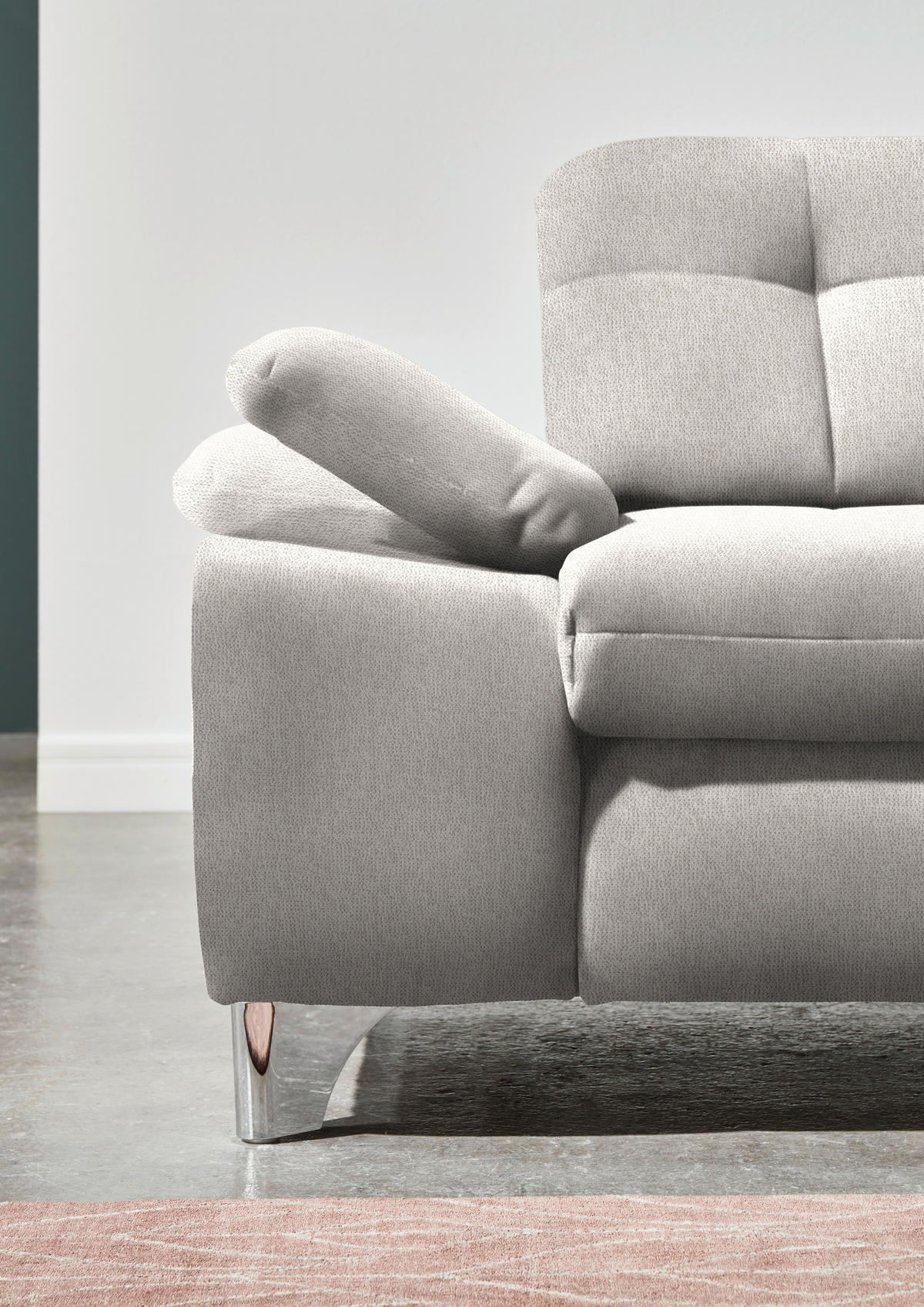 ECKSOFA in Chenille Ecru  - Chromfarben/Ecru, Design, Textil/Metall (310/260cm) - Beldomo Speed