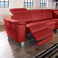 ECKSOFA in Echtleder Rot  - Rot/Alufarben, Design, Leder/Metall (271/242cm) - Cantus