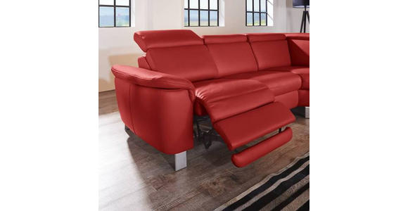 ECKSOFA in Echtleder Rot  - Rot/Alufarben, Design, Leder/Metall (271/242cm) - Cantus