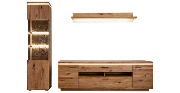 WOHNWAND 3-teilig  in Grau, Eichefarben  275/204/50 cm  - Eichefarben/Anthrazit, Natur, Glas/Holz (275/204/50cm) - Linea Natura